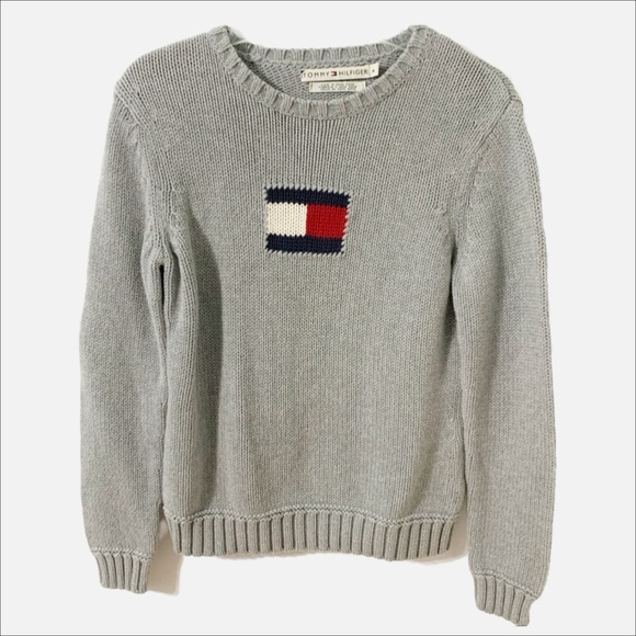Tommy Hilfiger Logo Graphic 100% Cotton Long Sleeve Crewneck Pullover Sweater - Picture 1 of 7